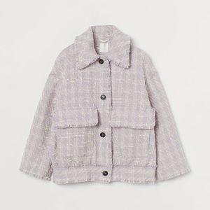 H&M Lavender White Textured Weave Cotton Plaid Jacket